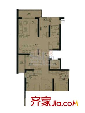 世茂國(guó)際花園戶型圖臻園1#L戶型 3室2廳3衛(wèi)1廚