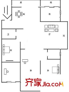 省政協宿舍 3室 戶型圖