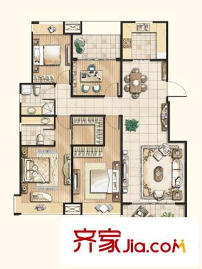 保利里院里戶型圖2A戶型 4室2廳2衛(wèi)1廚
