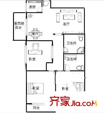 電業(yè)局宿舍 3室戶型圖