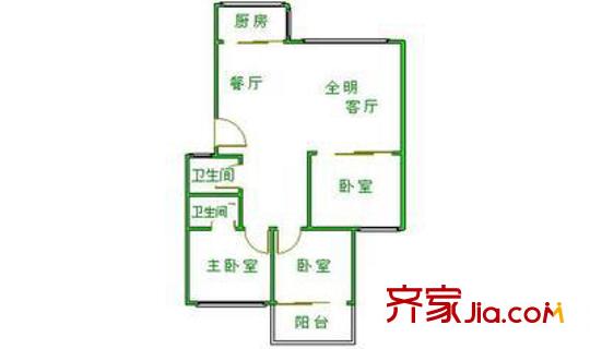 省建筑設計院單位宿舍 3室 戶型圖