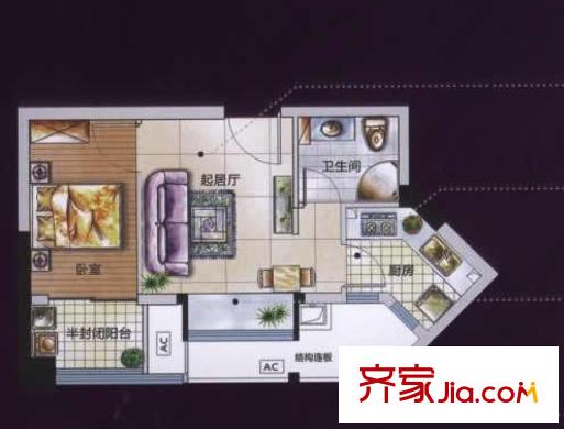 福晟錢隆首座戶型圖首座一房一廳一衛(wèi) 1室1廳1衛(wèi)1廚