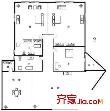 元洪花園 3室 戶型圖