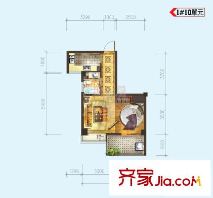 優(yōu)派凱城戶型圖1#10單元 1室1廳1衛(wèi)1廚
