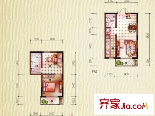 盛世江山戶型圖1#-03戶型 2室2廳2衛(wèi)1廚