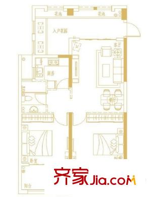 正榮潤園戶型圖戶型圖C1 2室2廳1衛(wèi)1廚