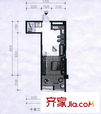 洋中花園文景苑戶型圖11號(hào)B戶型 1室1廳1衛(wèi)1廚