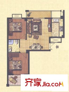 金輝伯爵山戶型圖9#樓04單元 2室2廳1衛(wèi)1廚