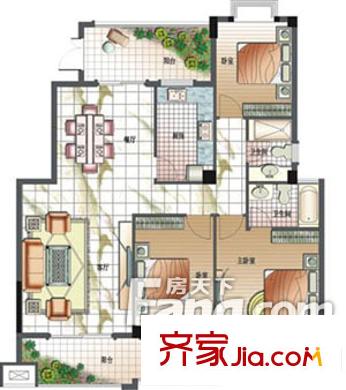 三木花園D區(qū) 3室戶型圖