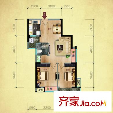 福晟錢(qián)隆公館戶型圖3#樓02、04、07、09單元戶型 2室2廳1衛(wèi)1廚