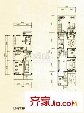 陽光理想城丹寧頓小鎮(zhèn)戶型圖B組團LD地下室、一層平面圖 4室3廳4衛(wèi)1廚