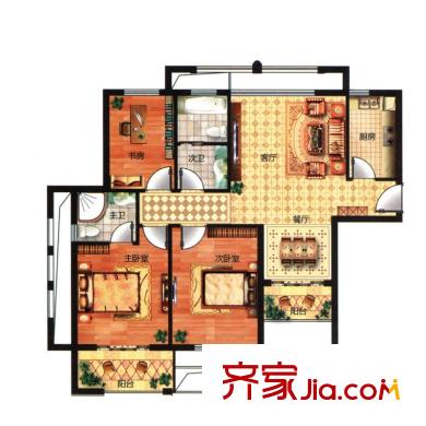 烏龍江大區(qū)戶型圖C3戶型  3室2廳2衛(wèi)1廚