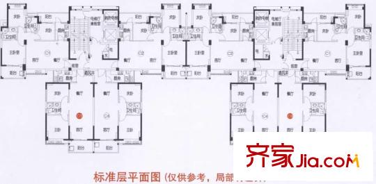 大儒世家朗園戶型圖3#C3標準層平面圖 4室2廳2衛(wèi)1廚