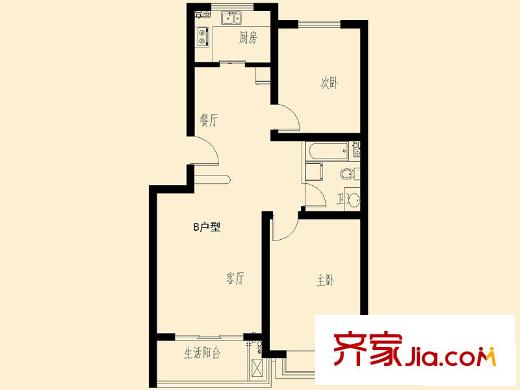 錦都家園戶型圖5號(hào)樓B戶型 2室2廳1衛(wèi)