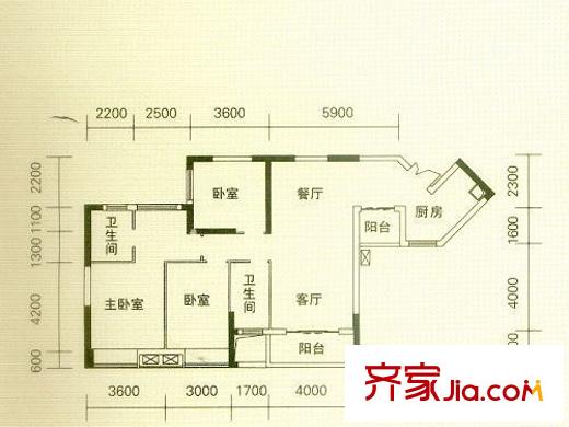 新華家園四期蝶苑戶型圖蝶苑A戶型 3室2廳2衛(wèi)1廚