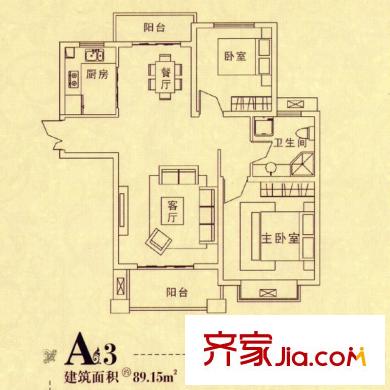 金橋普林斯頓A3戶型 2室2廳1衛(wèi)1廚