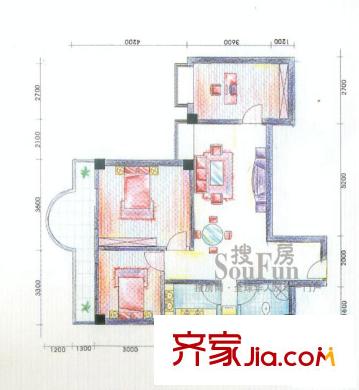 碧波山莊怡園公寓戶型圖戶型1 2室2廳1衛(wèi)