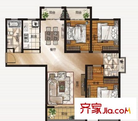 江南公寓戶型圖3室2廳 3室2廳