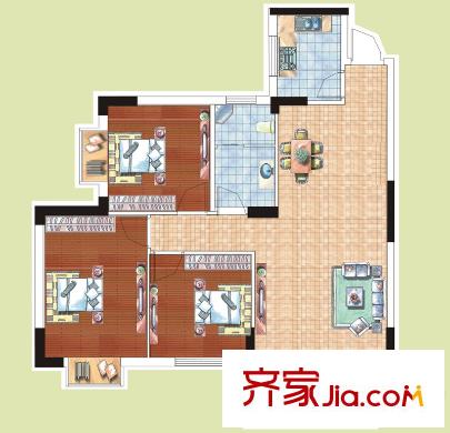 光谷桂花城9棟H戶型圖 3室2廳1衛(wèi)1廚
