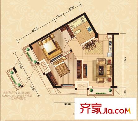南國悅公館戶型圖B1戶型 2室2廳1衛(wèi)1廚