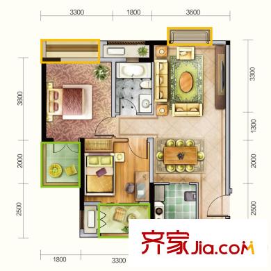 新城春天里戶型圖11號(hào)樓A戶型 2室2廳1衛(wèi)1廚