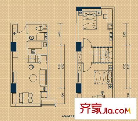 武漢城市廣場戶型圖D1戶型 2室2廳2衛(wèi)1廚