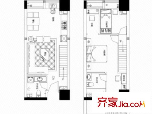 南國大武漢SOHO戶型圖2室2廳 戶型圖 2室2廳2衛(wèi)1廚