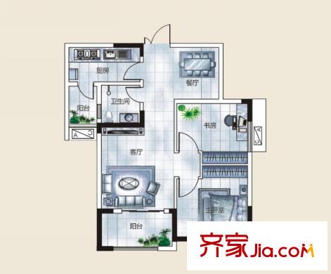 秦水名邸戶型圖一期322戶型 2室2廳1衛(wèi)