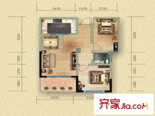 綠苑星家A戶型2室1廳1衛(wèi)75.09平米 2室1廳1衛(wèi)1廚