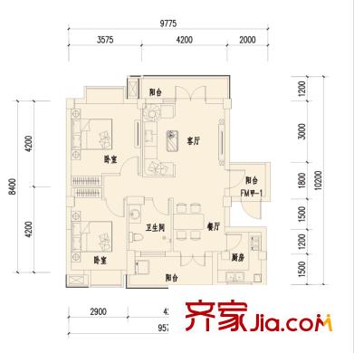 楚邦漢界戶型圖C1戶型 2室2廳1衛(wèi)