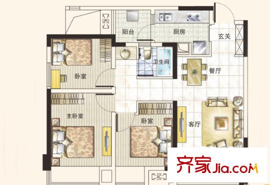 楚天都市花園戶型圖3室2廳 3室2廳
