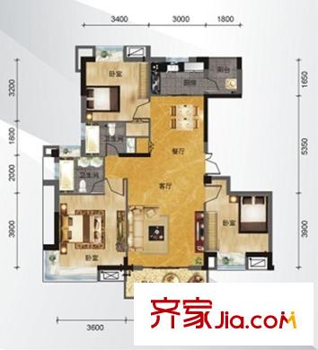 馨悅國際戶型圖E-1戶型 3室2廳2衛(wèi)1廚
