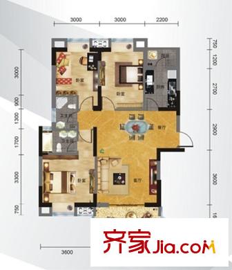 馨悅國際戶型圖A-1戶型 2室2廳1衛(wèi)1廚