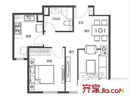 洛陽(yáng)路小區(qū)戶型圖戶型圖 1室2廳1衛(wèi)1廚