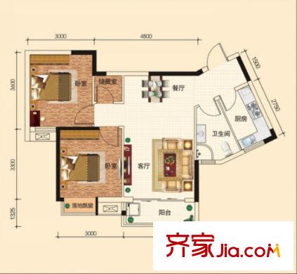 蘭亭熙園戶型圖7，8棟4號戶型，9棟2號戶型 2室2廳1衛(wèi)1廚