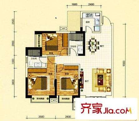 蘭亭熙園戶型圖6棟（02/03）號戶型 3室2廳2衛(wèi)1廚