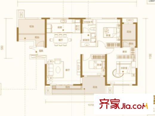 萬(wàn)科金域藍(lán)灣D5棟4B'戶型 4室2廳2衛(wèi)1廚