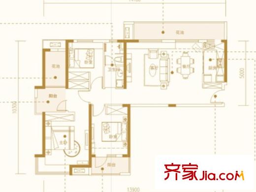 萬(wàn)科金域藍(lán)灣D7棟3B戶型 3室2廳2衛(wèi)1廚