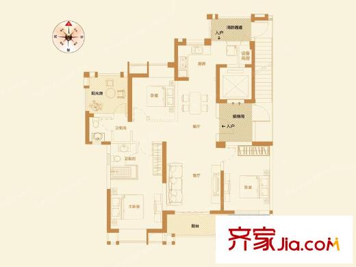 漢口城市廣場(chǎng)戶型圖C2戶型 3室2廳2衛(wèi)1廚