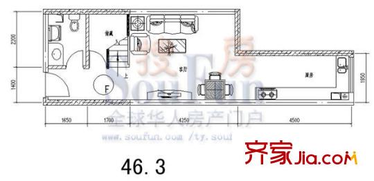 夢想空間二期戶型圖B戶型樓下 2室2廳1衛(wèi)1廚