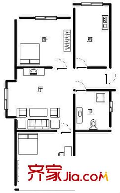 宏業(yè)小區(qū)戶型圖2室戶型圖 2室1廳1衛(wèi)1廚