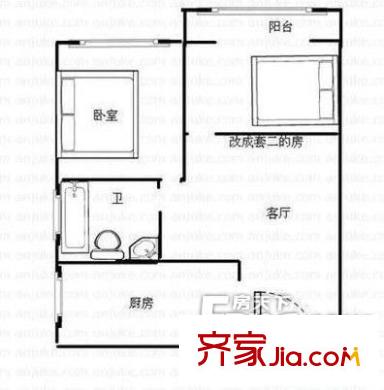 富春花園二期戶型圖2室戶型圖 2室1廳1衛(wèi)1廚