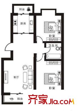 富春花園二期戶型圖2室戶型圖 2室2廳1衛(wèi)1廚