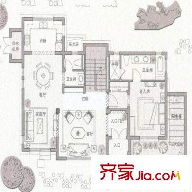 芭東小鎮(zhèn)LD1S1套型一層平面圖 2室2廳2衛(wèi)1廚