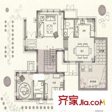 芭東小鎮(zhèn)LA1N2套型一層平面圖 2室1廳2衛(wèi)1廚