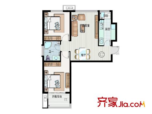 大成公館戶型圖C戶型 2室2廳1衛(wèi)1廚