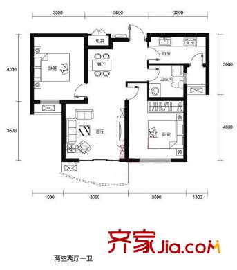 中冶愛彼岸戶型圖2室戶型圖 2室2廳1衛(wèi)1廚