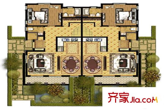 濟州麒麟山莊13-05-58地產韓國別墅戶型1-1層 2室2廳2衛(wèi)1廚