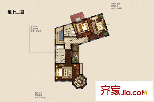 珠山秀谷?御墅12-120號(hào)樓悅瀾墅戶型地上二層 4室6廳4衛(wèi)1廚