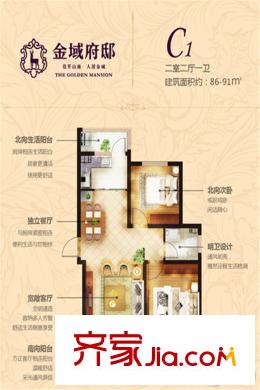 金域府邸C1戶型圖 2室2廳1衛(wèi)1廚
